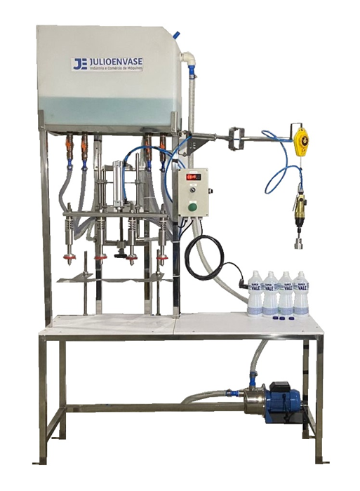 Enchedora compacta JulioEnvase com 4 bicos em inox e bomba para viscosos